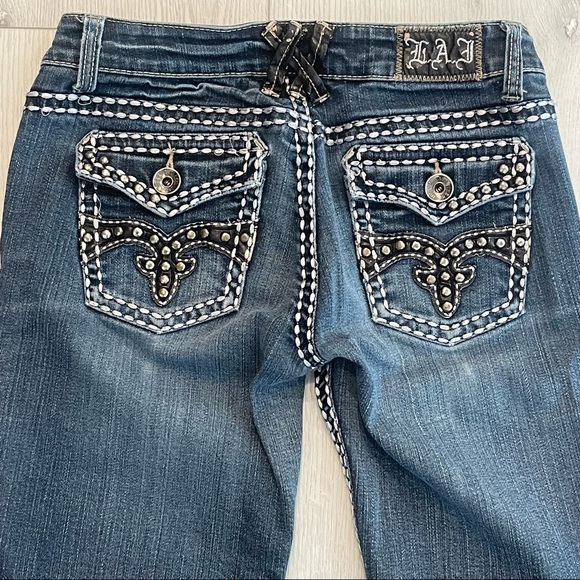 L.A. IDOL Blue Stretchy Denim Jean Capris with Contrasting Stitching Size 5 - Picture 8 of 11